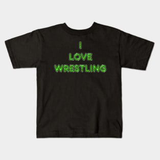 I Love Wrestling - Green Kids T-Shirt